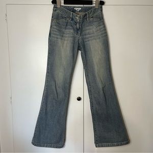 Y2K Antonio Milano Flare Light Wash Jeans with Green/Pink Stitching